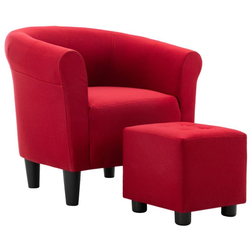2-dijelni set fotelje i taburea od tkanine crvena boja vina