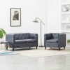 2-dijelni set sofa Chesterfield s presvlakom od tkanine sivi