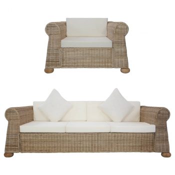 2-dijelni set sofa od prirodnog ratana s jastucima