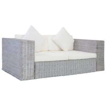 2-dijelni set sofa od prirodnog ratana s jastucima sivi