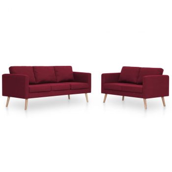 2-dijelni set sofa od tkanine crvena boja vina