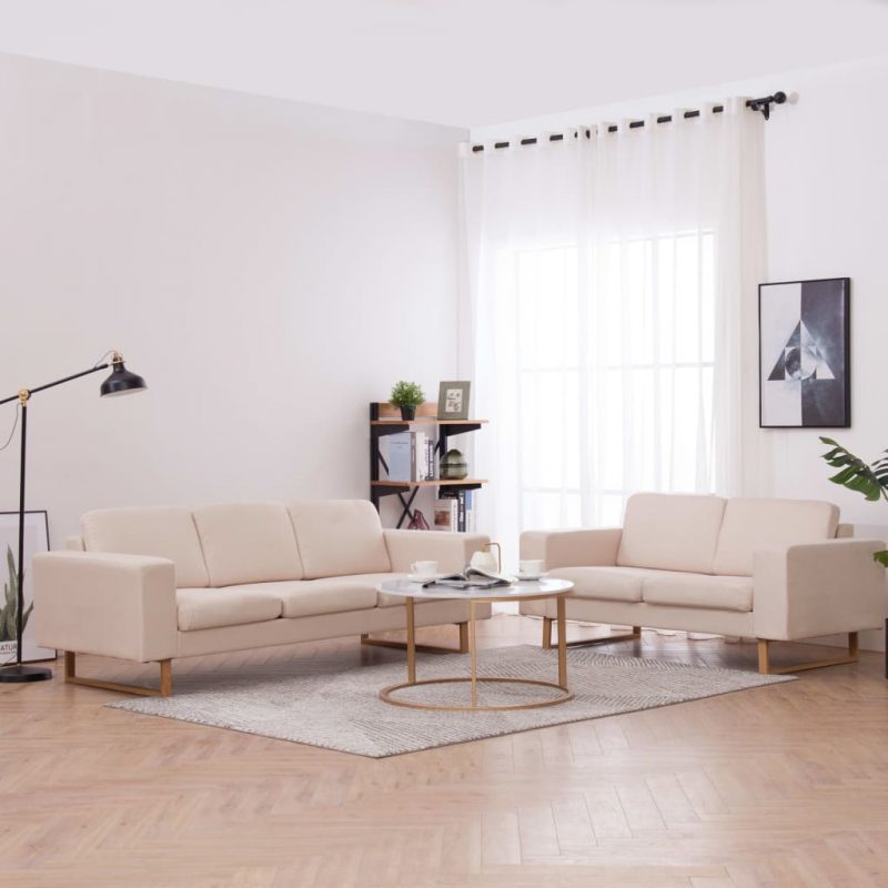 2-dijelni set sofa od tkanine krem