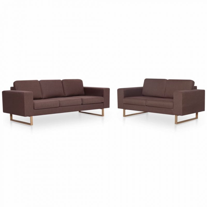 2-dijelni set sofa od tkanine smeđi