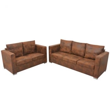 2-dijelni set sofa od umjetne brušene kože