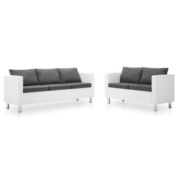 2-dijelni set sofa od umjetne kože bijeli i svijetlosivi