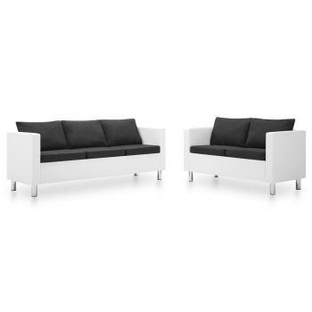 2-dijelni set sofa od umjetne kože bijeli i tamnosivi