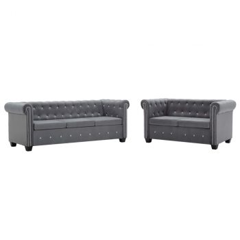 Chesterfield sofa set 2 komada baršunasta presvlaka sivi