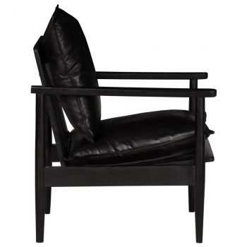 Fotelja od prave kože i bagremovog drva crna