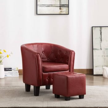 Fotelja od umjetne kože s osloncem za noge crvena boja vina
