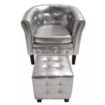Fotelja od umjetne kože s osloncem za noge srebrna