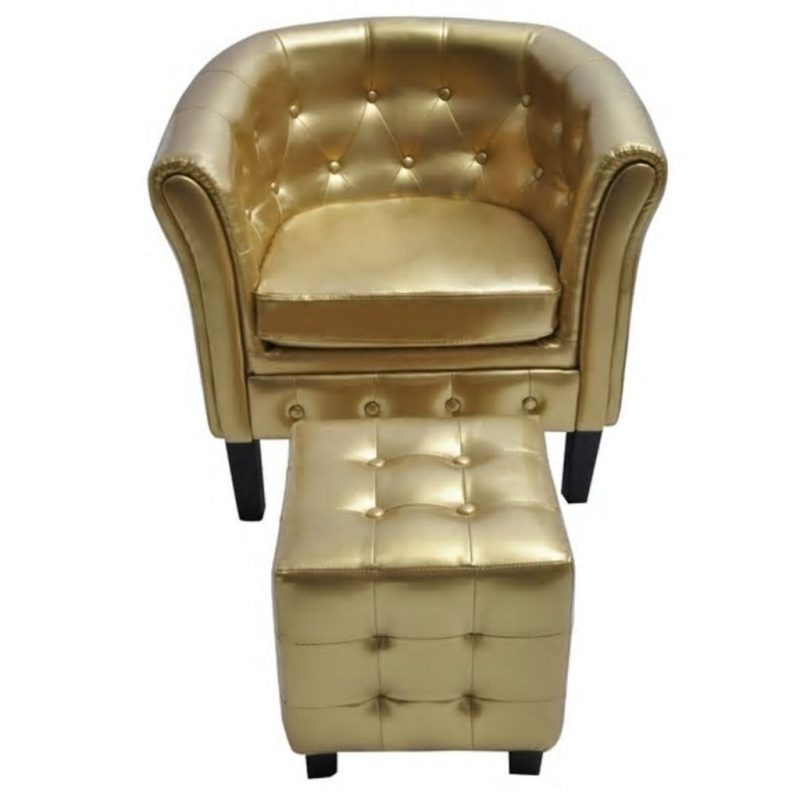 Fotelja od umjetne kože s osloncem za noge zlatna