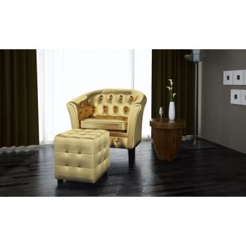 Fotelja od umjetne kože s osloncem za noge zlatna