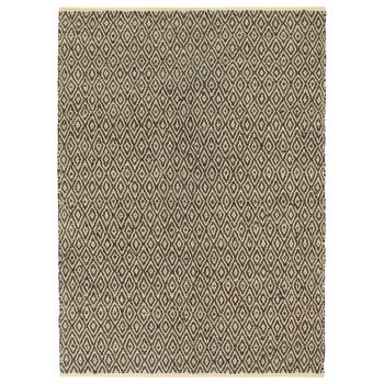 Ručno tkani tepih Chindi od kože i pamuka 120 x 170 cm crni
