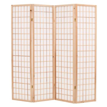 Sklopiva sobna pregrada s 4 panela u japanskom stilu 160x170 cm prirodna