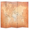 Sklopiva sobna pregrada s kartom svijeta 200x170 cm žuta