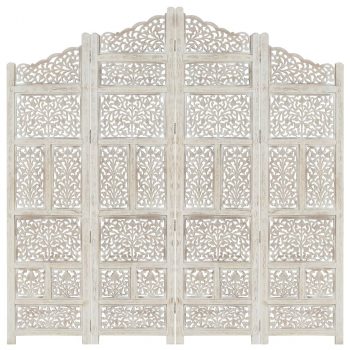 Sobna pregrada s 4 panela bijela 160x165 cm masivno drvo manga