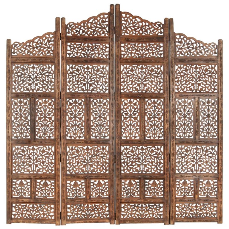 Sobna pregrada s 4 panela smeđa 160 x 165 cm masivno drvo manga
