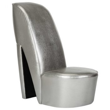 Stolica u obliku visoke pete od umjetne kože srebrna