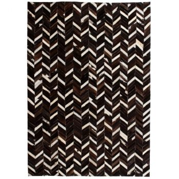 Tepih od prave kože s pačvorkom 190 x 290 cm ševron crno-bijeli