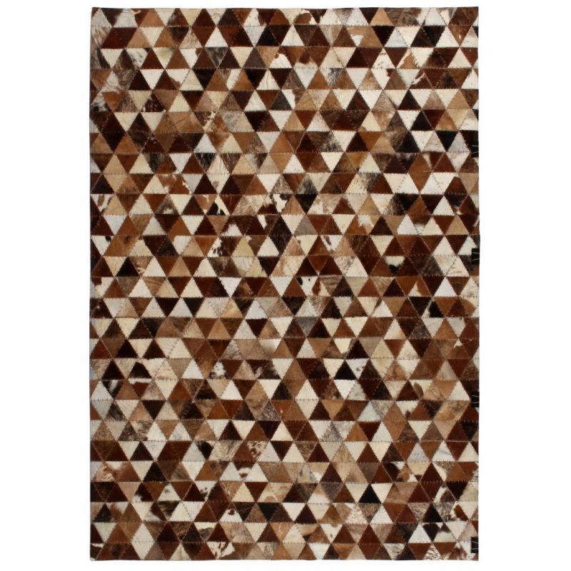 Tepih od prave kože s pačvorkom 80 x 150 cm sa smeđe-bijelim trokutima