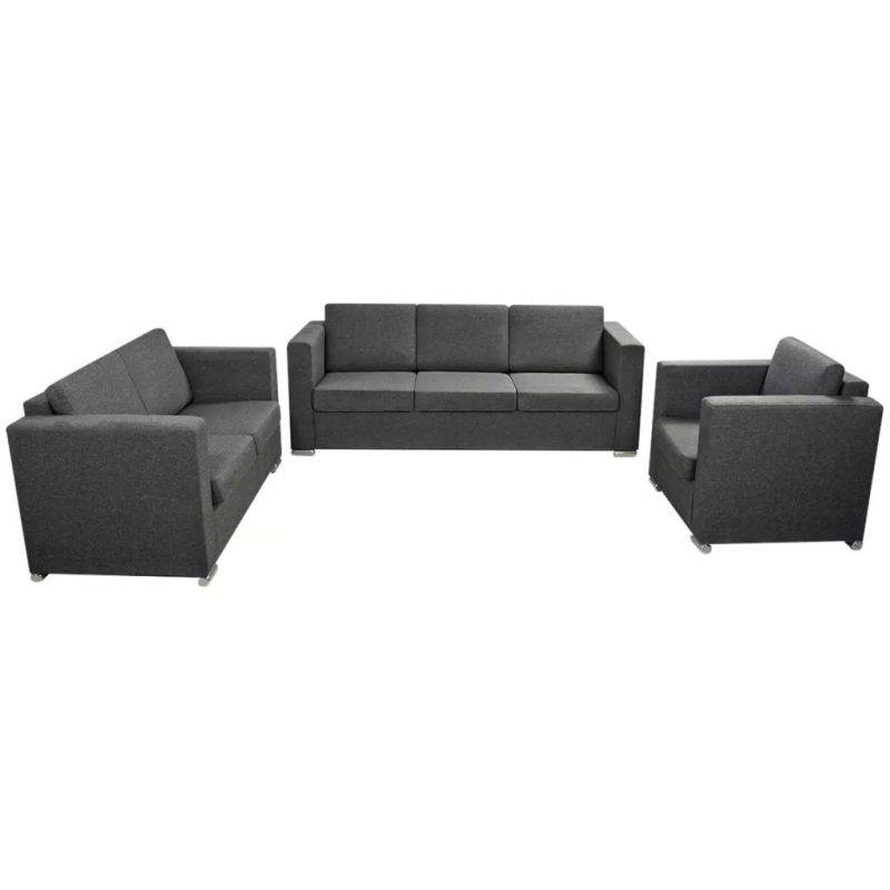 Trodijelni set sofa od tkanina tamnosivi