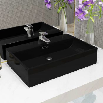 Umivaonik s otvorom za slavinu keramički crni 76 x 42