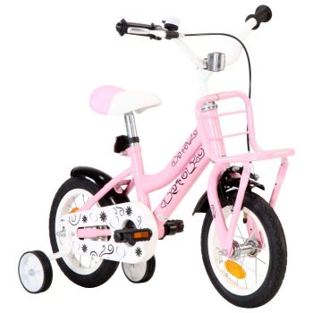 Dječji bicikl s prednjim nosačem 12 inča bijelo-ružičasti