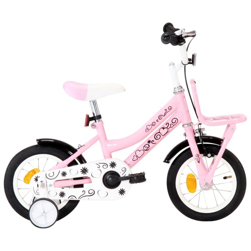 Dječji bicikl s prednjim nosačem 12 inča bijelo-ružičasti
