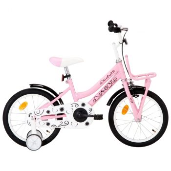 Dječji bicikl s prednjim nosačem 16 inča bijelo-ružičasti