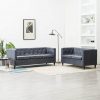 2-dijelni set sofa Chesterfield s presvlakom od tkanine sivi