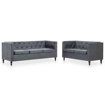 2-dijelni set sofa Chesterfield s presvlakom od tkanine sivi