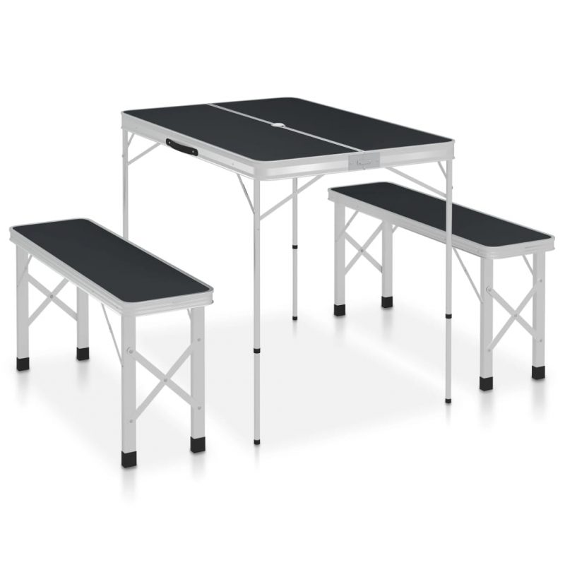 Sklopivi stol za kampiranje s 2 klupe aluminijski sivi