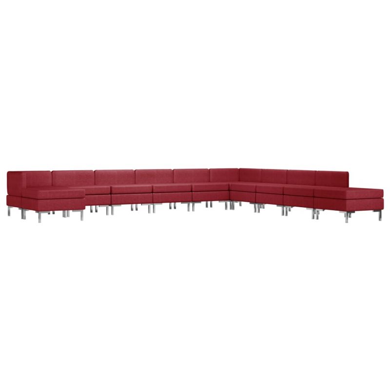 11-dijelni set sofa od tkanine crvena boja vina
