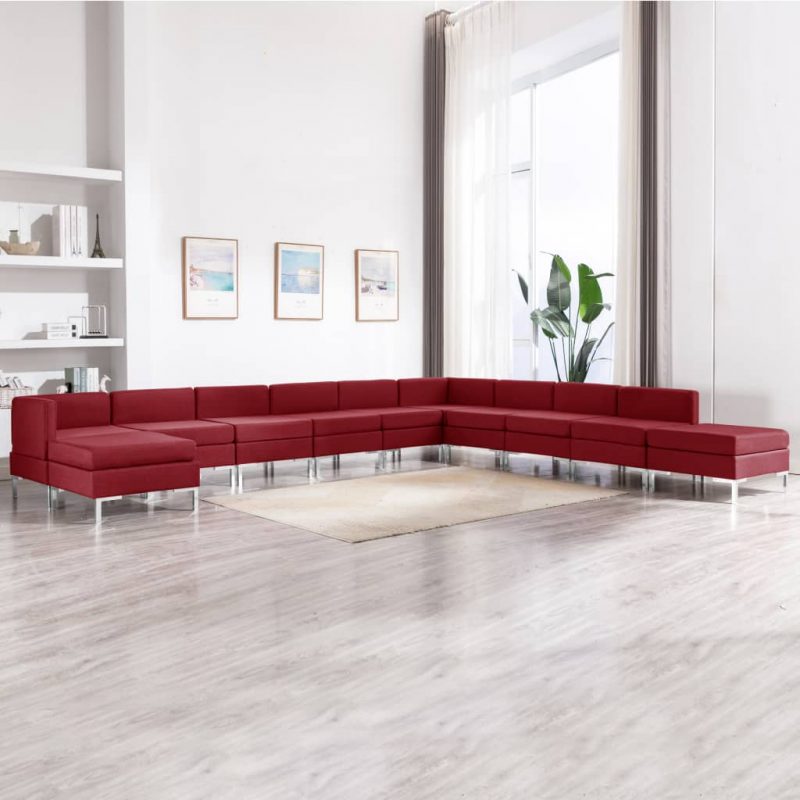 11-dijelni set sofa od tkanine crvena boja vina