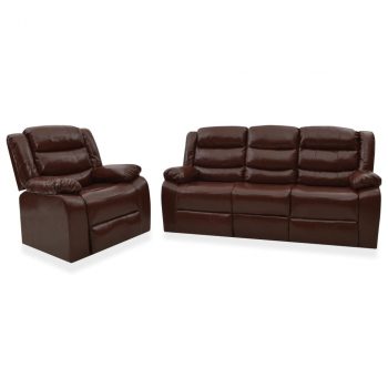 2-dijelni set sofa od umjetne kože smeđi