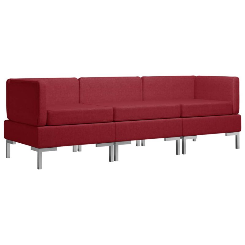 3-dijelni set sofa od tkanine crvena boja vina