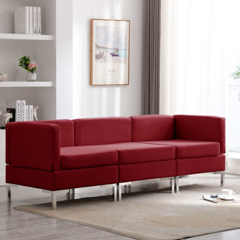 3-dijelni set sofa od tkanine crvena boja vina