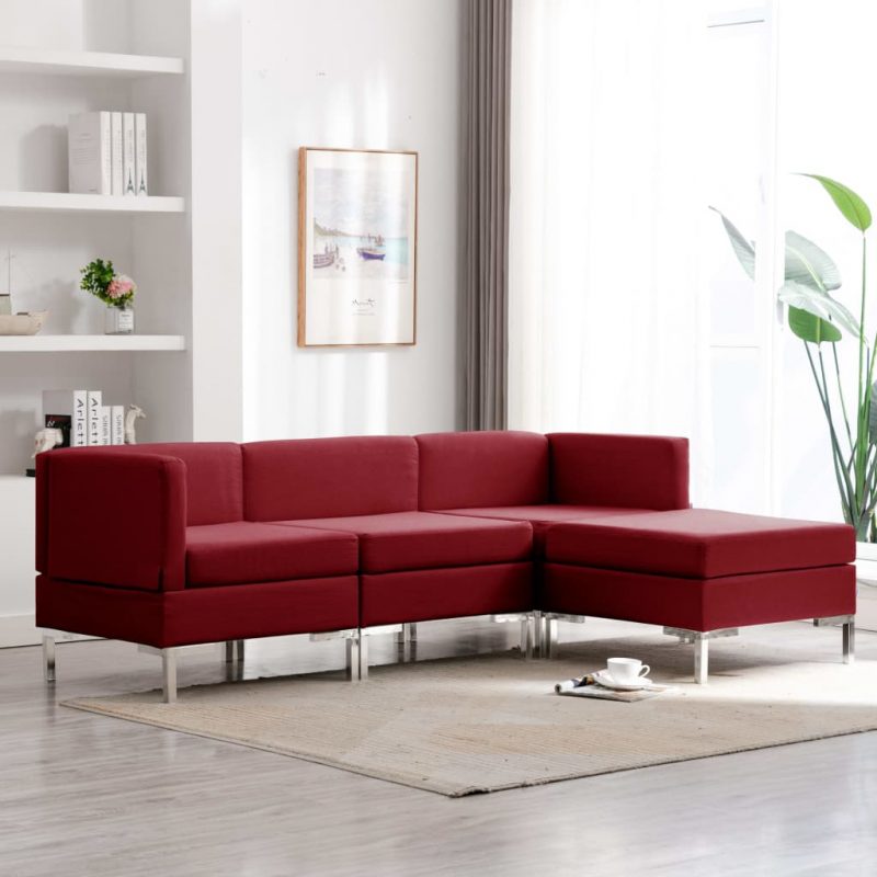 4-dijelni set sofa od tkanine crvena boja vina