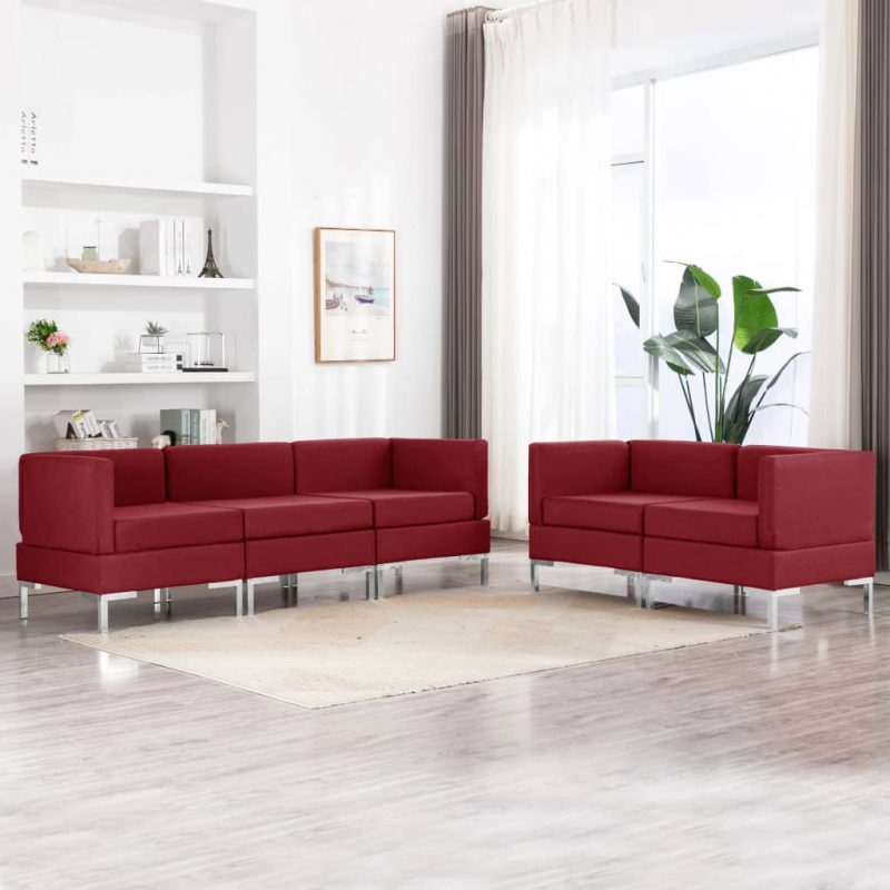 5-dijelni set sofa od tkanine crvena boja vina