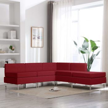 5-dijelni set sofa od tkanine crvena boja vina