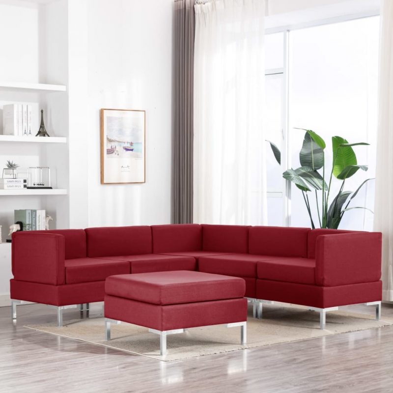 6-dijelni set sofa od tkanine crvena boja vina