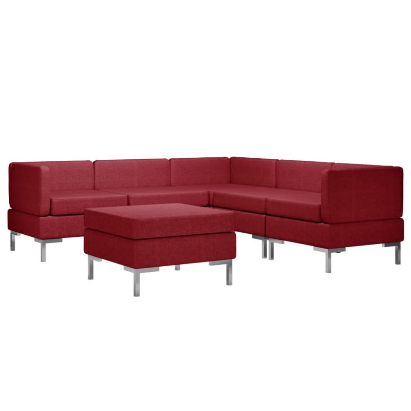 6-dijelni set sofa od tkanine crvena boja vina