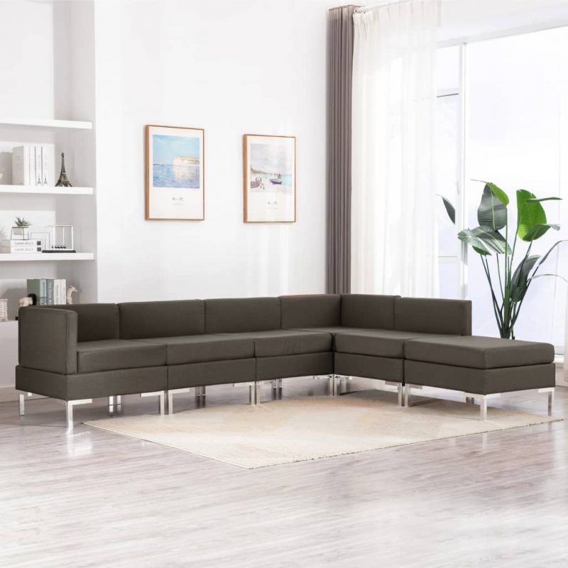 6-dijelni set sofa od tkanine smeđe-sivi
