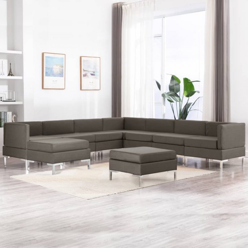 9-dijelni set sofa od tkanine smeđe-sivi