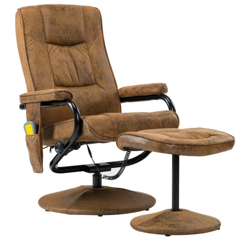 Masažna fotelja s osloncem od umjetne brušene kože smeđa