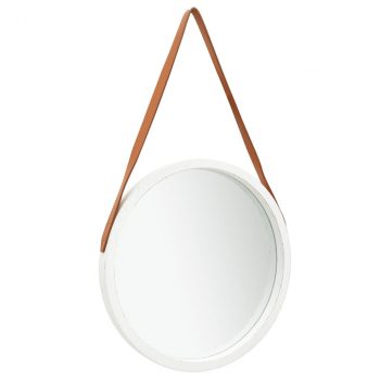 Zidno ogledalo s remenom 50 cm bijelo
