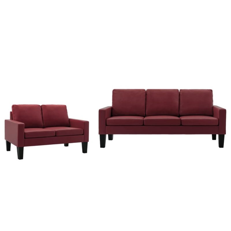 2-dijelni set sofa od umjetne kože crvena boja vina