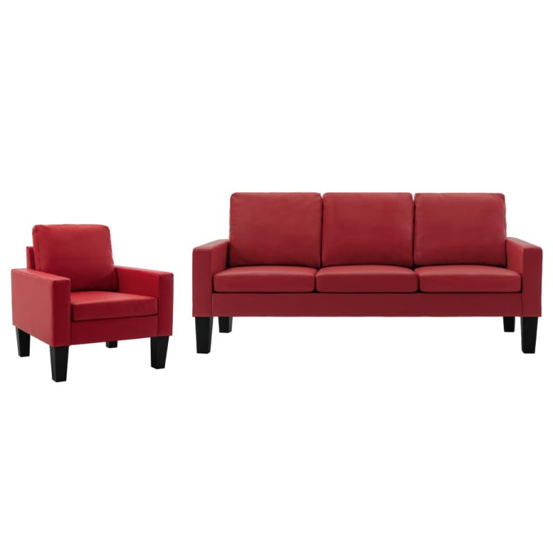 2-dijelni set sofa od umjetne kože crveni