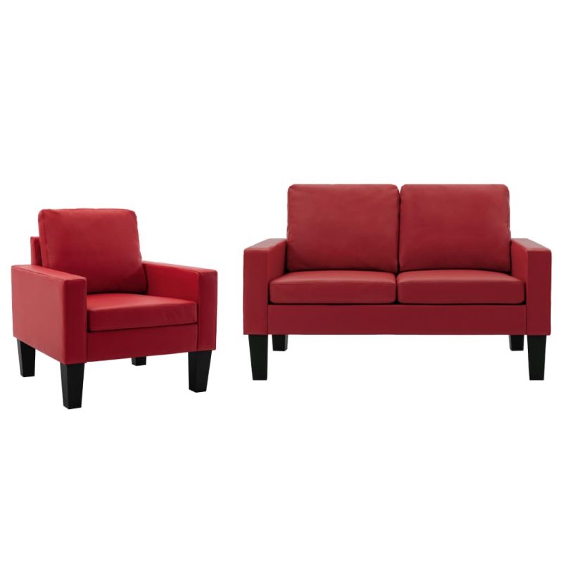 2-dijelni set sofa od umjetne kože crveni