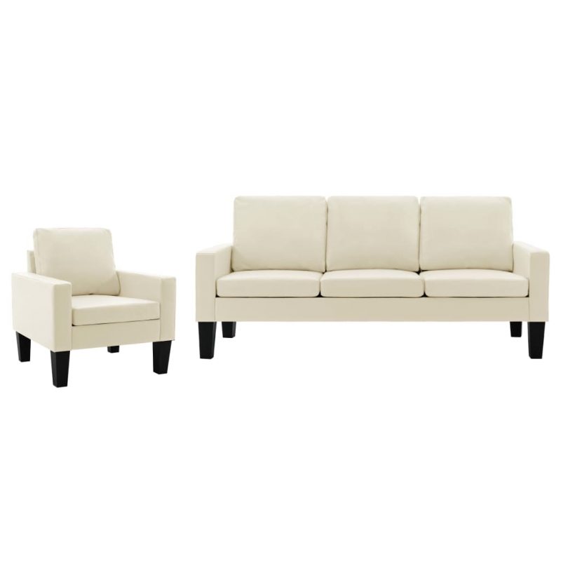 2-dijelni set sofa od umjetne kože krem